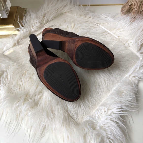 KORS Cupid Wedge Platform Boho Suede Leather & Wood Slingback Clog Michael Kors - Picture 8 of 8